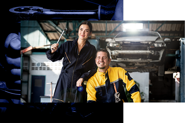 Two service team members in the shop
